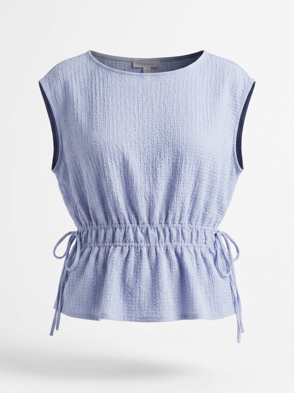 LOFT Light Blue Textured Drawstring Waist Blouse Top Size Large